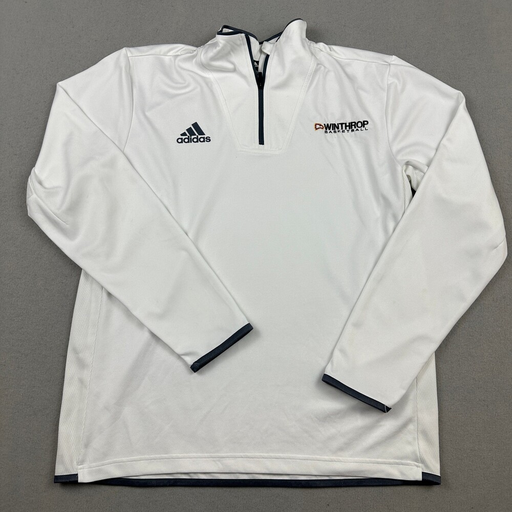 Winthrop University Eagles 1/4 Zip Pullover Men Medium White Adidas Aeroready *